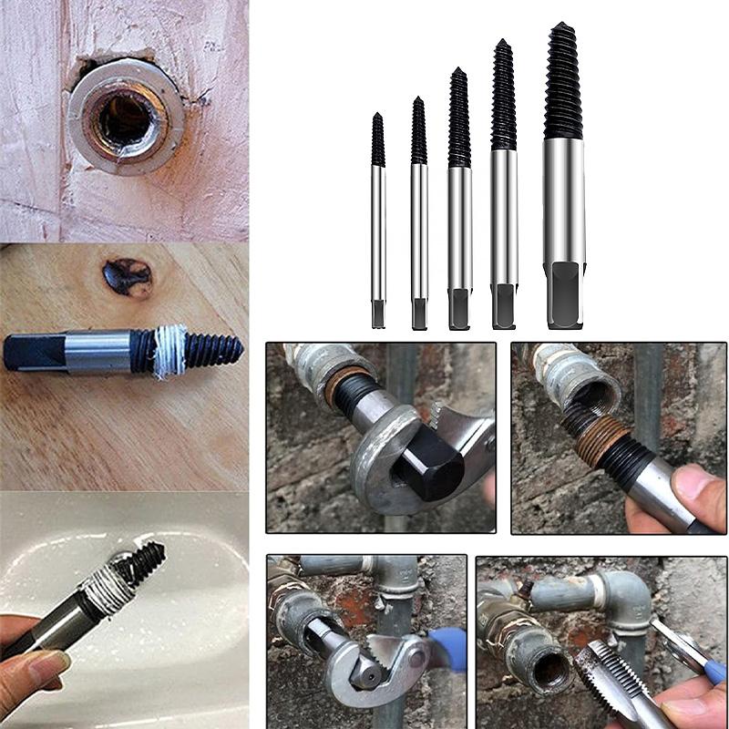5-Piece Set of Water Pipe Screw Extractor Multifunctional Screw Removal Pipe Valve Faucet Cleaning Damage Clogged Pipe Extractor