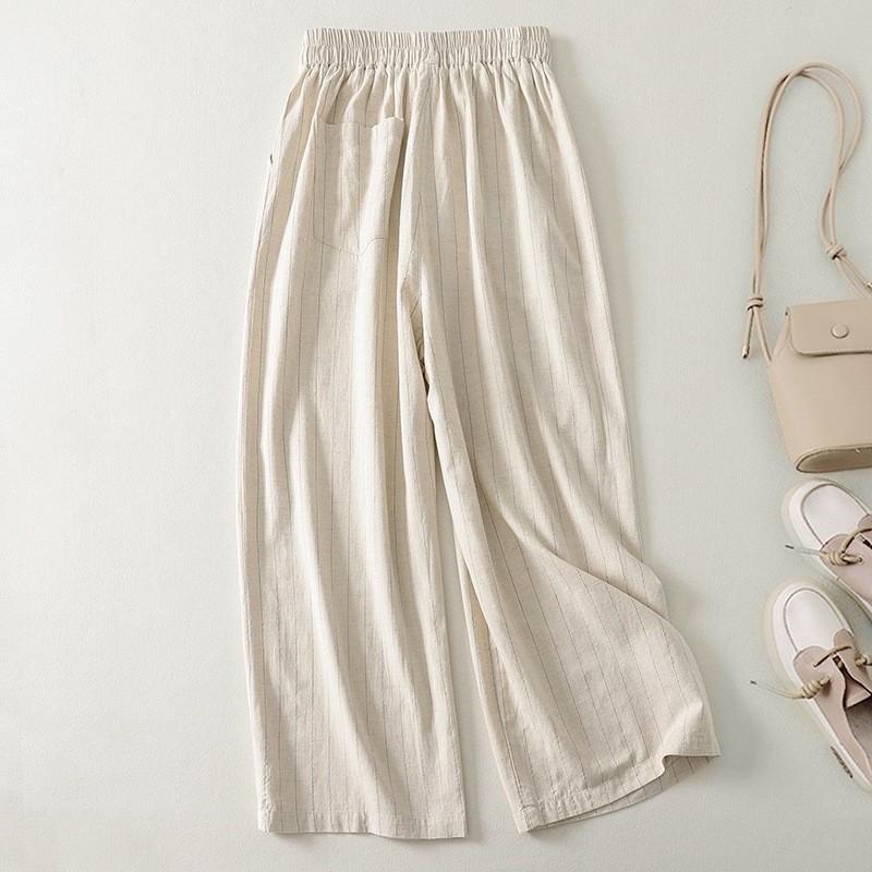 2025 Spring and Summer New Niche Design Japanese and Korean Style Elastic Waist Nine-point Wide-leg Pants Women's Literary Temperament Casual Pants