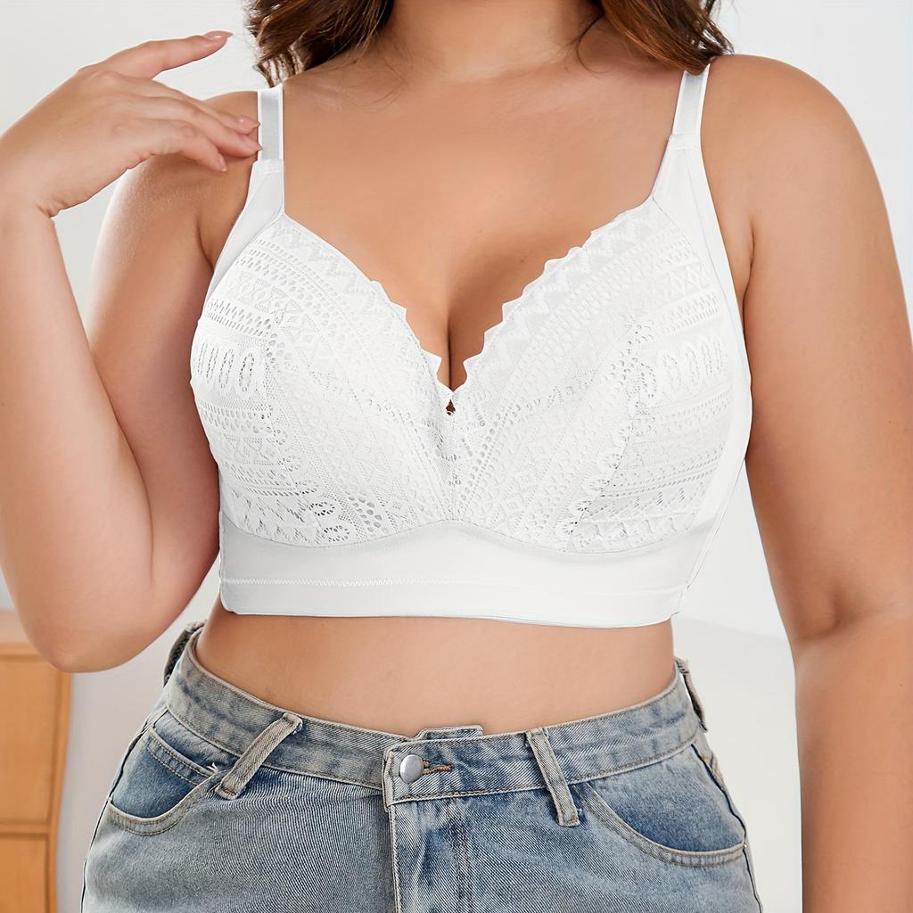 Dünner nahtloser BH aus französischer Spitze für Damen ohne Stahlbügel, gerafft und mit Raffung, Accessoire-BH, Übergröße, sexy BH