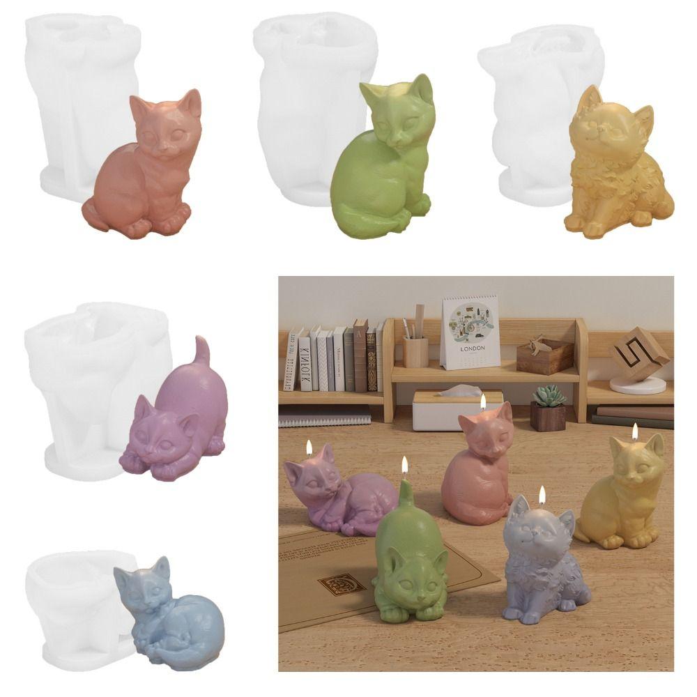 3D Pet Cat Candle Mold DIY Crafts Plaster Resin Mold Funny Animal Figurines Molds  Party Favors