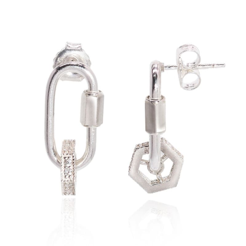 UNI.J [Cotidiano]Link Hexagon Silver Earring Ie403
