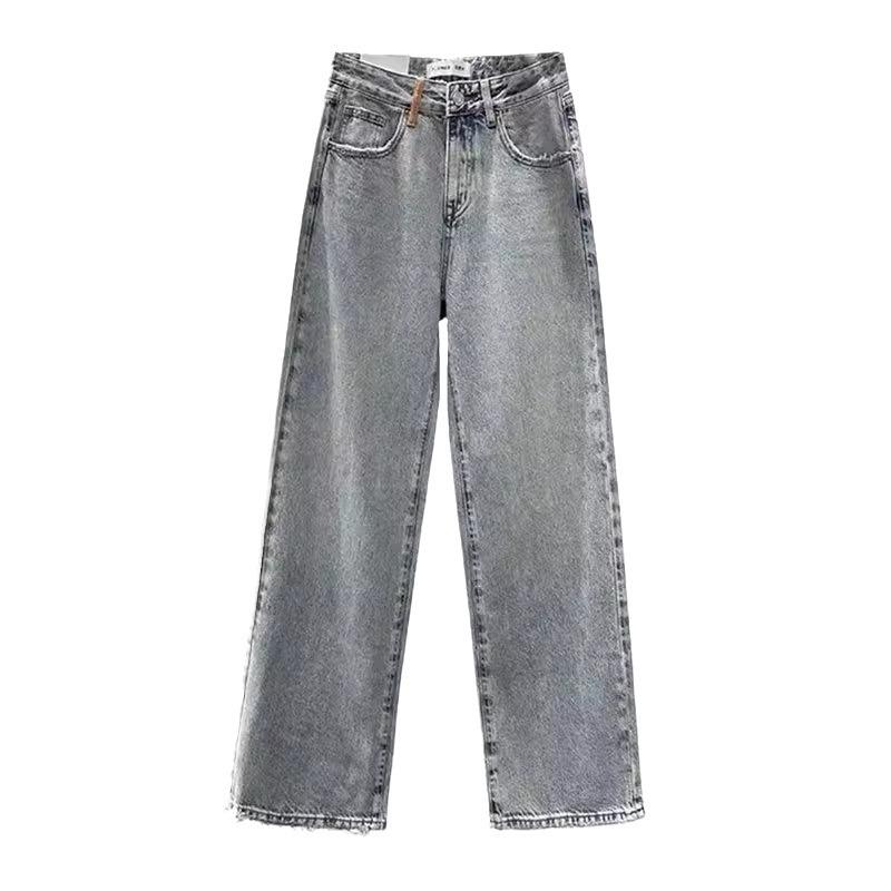 Light-colored straight jeans women's autumn new loose and thin high-waisted design sense niche drape wide-leg floor pants