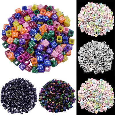 6mm 50Pcs Popular For DIY Crafts Pendant Necklace Bracelet Jewelry Making Candy Color Smiling Face Square Acrylic Loose Beads with Hole
