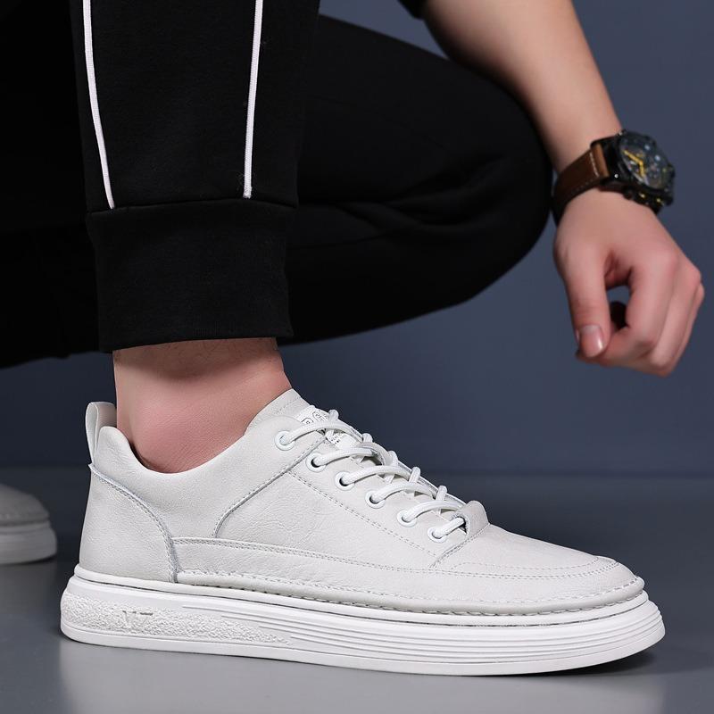 Men's Casual Leather Shoes, Genuine Leather Men's White Shoes, Trendy Fashion, Soft-sided Sports Board Shoes, Men's Shoes