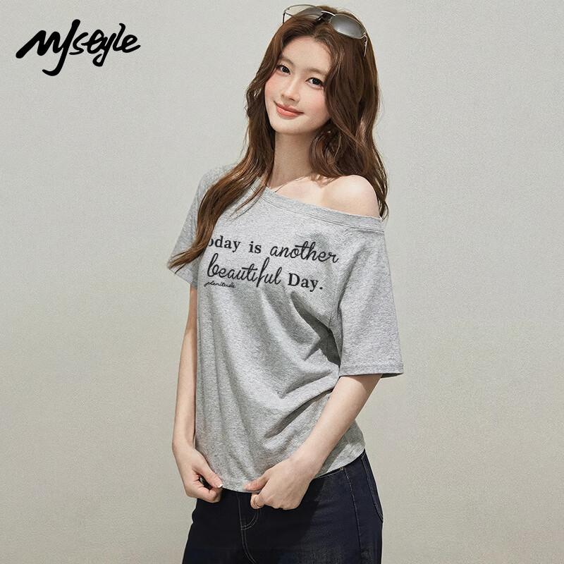 MJ STYLE One-Shoulder Off-Shoulder Short Sleeve T-Shirt S