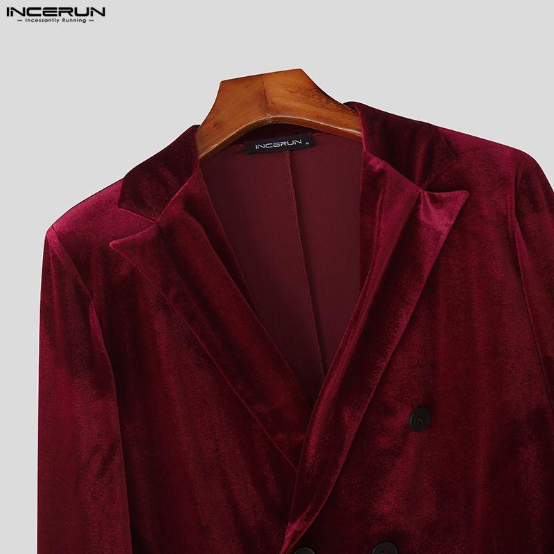 INCERUN Winter Autumn Men Peak Lapel Long Sleeve Velvet Blazer Long Pants Casual Outfits Two Piece Sets