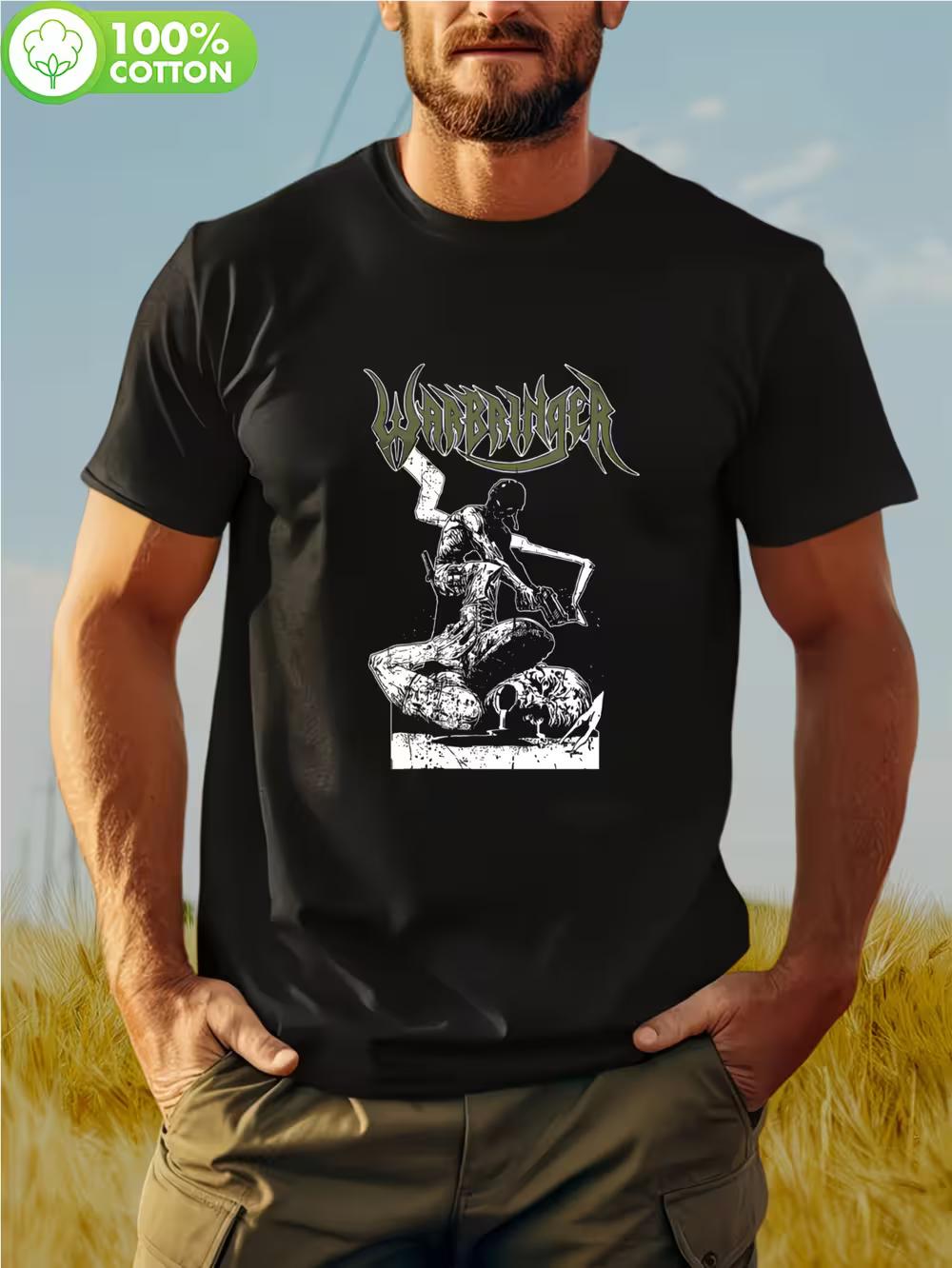 Men s & Women s Vintage Warbringer Heavy Metal Band Tour T-Shirt - Greek Key Warrior & Logo Back Print M