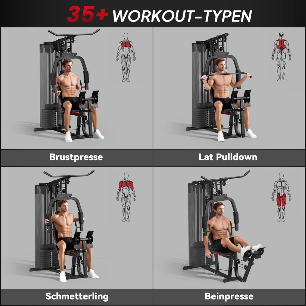 Weights Machine, Multi Gym with 45kg Weight Stack, Compact Home Gym Leg Press Machine for Full Body Training