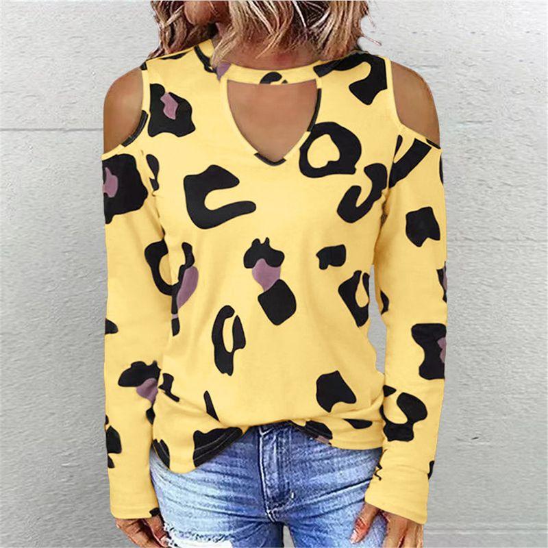 European and American Cross-Border Export Foreign Trade Autumn and Winter Fashion Casual Women's Long-Sleeved T-shirt Loose Plus size Sexy Top Print
