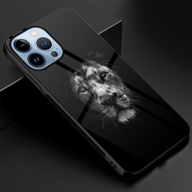 

Чехол для телефона с изображением льва для Iphone 14 13 11 12 Pro Max Mini Xs Xr X 7 8 6s Plus Se 2022, роскошный чехол из закаленного стекла, чехол For iphone 12Pro Max