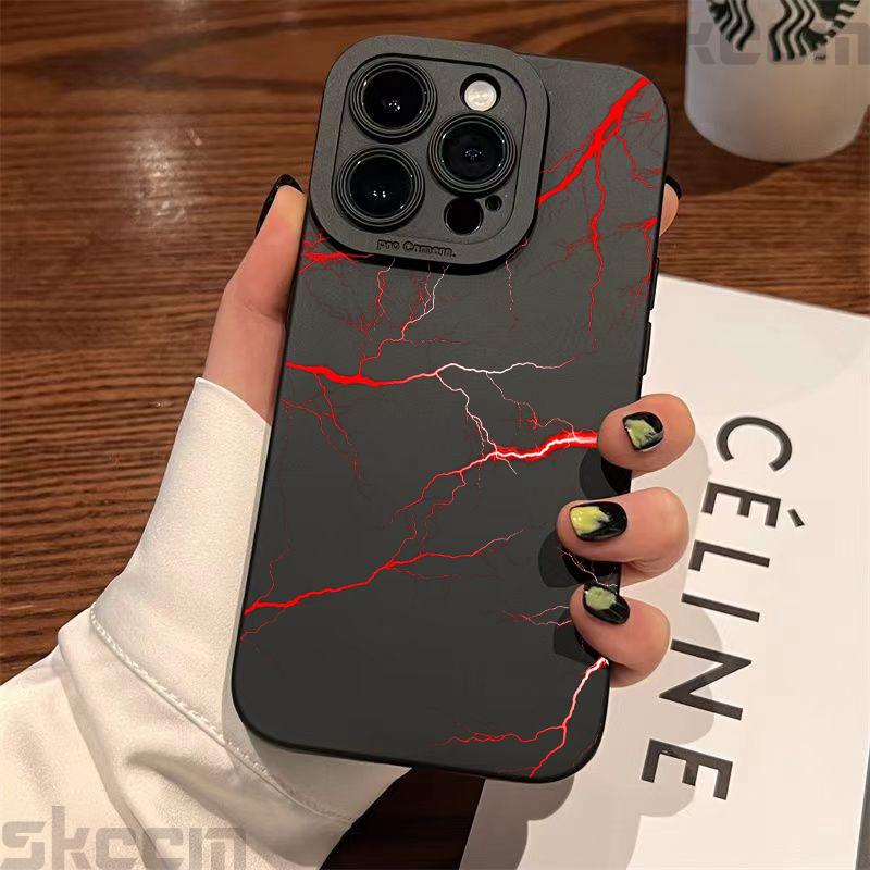Cool Red Lightning Printed Phone Case For iPhone 16 16E 15 14 13 12 11 Pro Max 7 8 Plus X XR XS Matte Shockproof Silicone Cover
