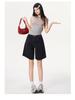 Retro Spicy Girl Elastic Waist Five-Point Denim Shorts – Women's Summer Mid-Length Wide-Leg Pants