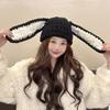 Women Winter Hat Long Bunny Ear Decor Knitted High Elasticity Warm Thick Soft Ear Protection Solid Color Windproof Anti-slip Decorative Lady Cap