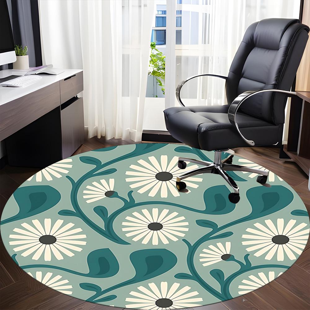 1pc Floral Pattern Office Round Area Rug, Indoor Mat Suitable For Office, Under Office Chairs Bedroom Living Room Home Decor, Room Deco 061