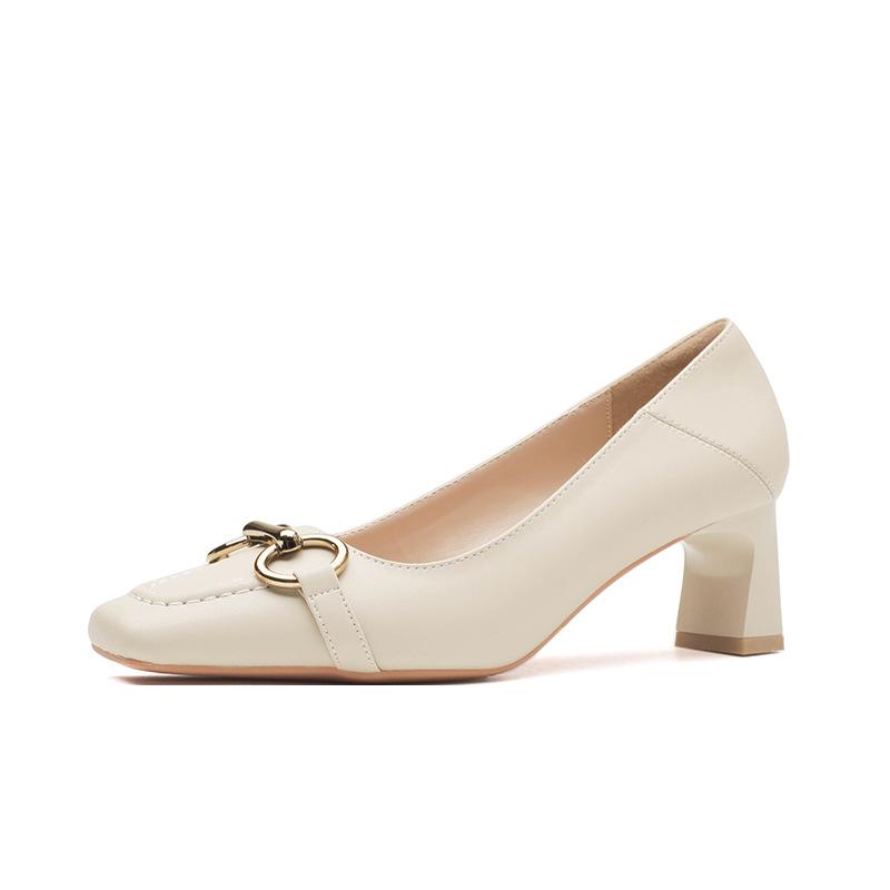 

2169-2 thick heel horse line buckle square head French fashion high heels batch customization shoes can be changed LOGO 34 белый