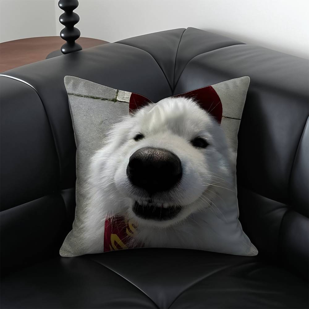 Happy Cute Puppy Smiling Sunshine Pillow Case Anti-dustmite Pillowcase Invisible Zipper Silky Short Plush Sofa Cushion Cover