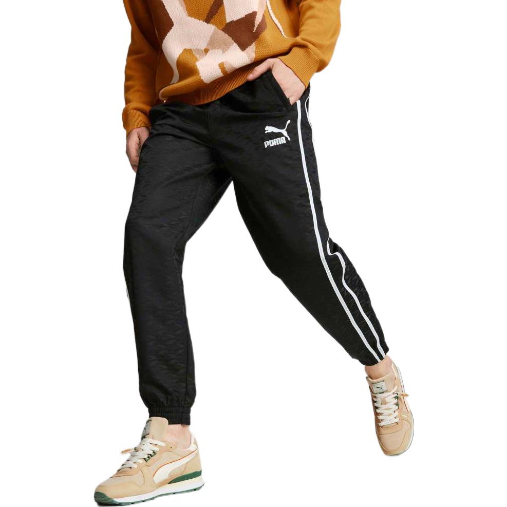 Puma Players Lounge Series Logo Print Woven Casual Pants Men Bottoms Black 535805-01