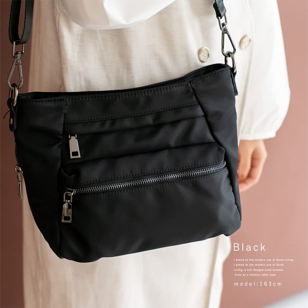 VITAFELICE Nylon Shoulder Bag for 10-Pocket Women, nsb-30012z (Black)