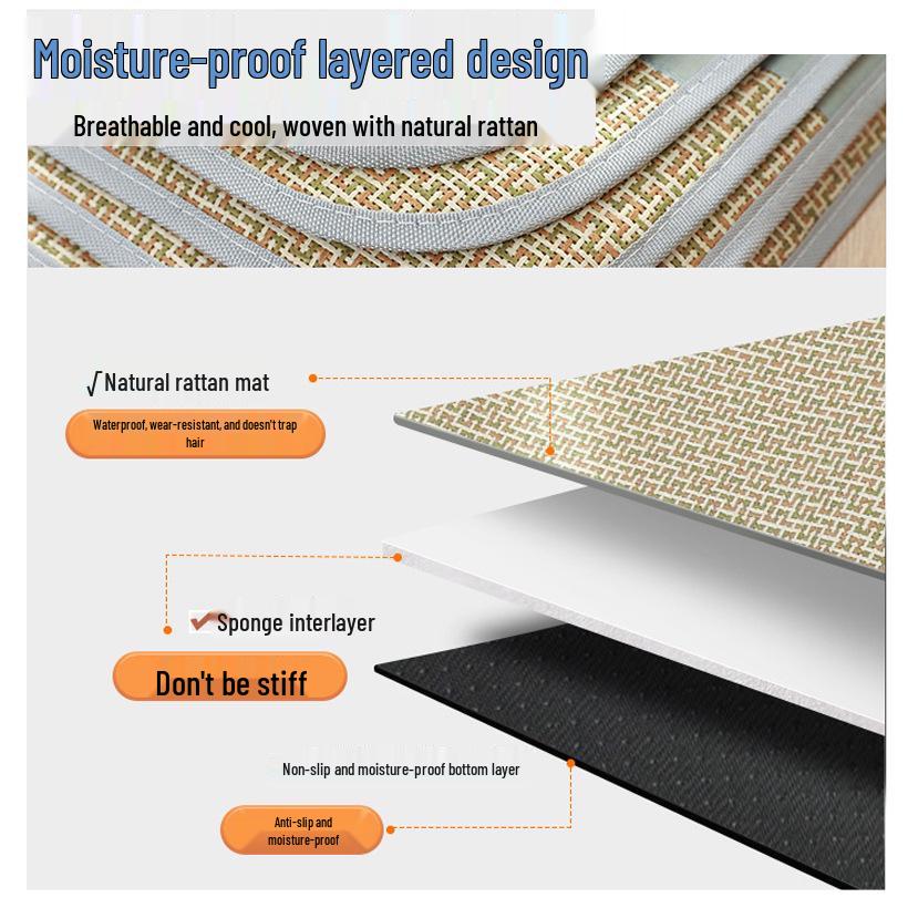 Breathable Non-Slip Cool Rattan Ice Mat with Sponge Layer for Dogs & Cats, Easy to Clean