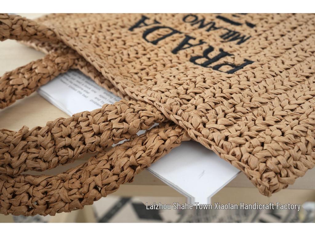 Striped Handmade Straw Tote with Letter Embroidery - Casual Beach Travel Bag