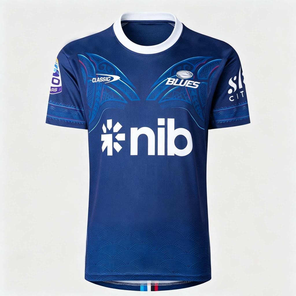 Oakland Blues "nib" Sponsored Rugby Home Jersey, Men's K T-Shirt, Loose Fit, Suitable for Everyday and Training Wear, Stylish.