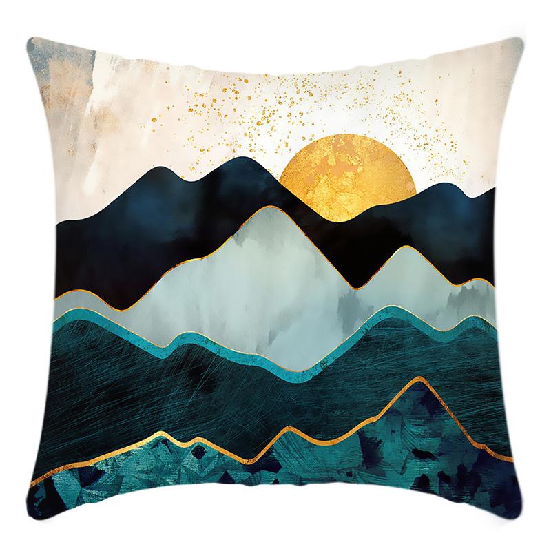 

New Light Luxury Series Green Water and Green Mountain Landscape Print Pillow Home Sofa Cushion Cover 45 * 45Cm pillowcase