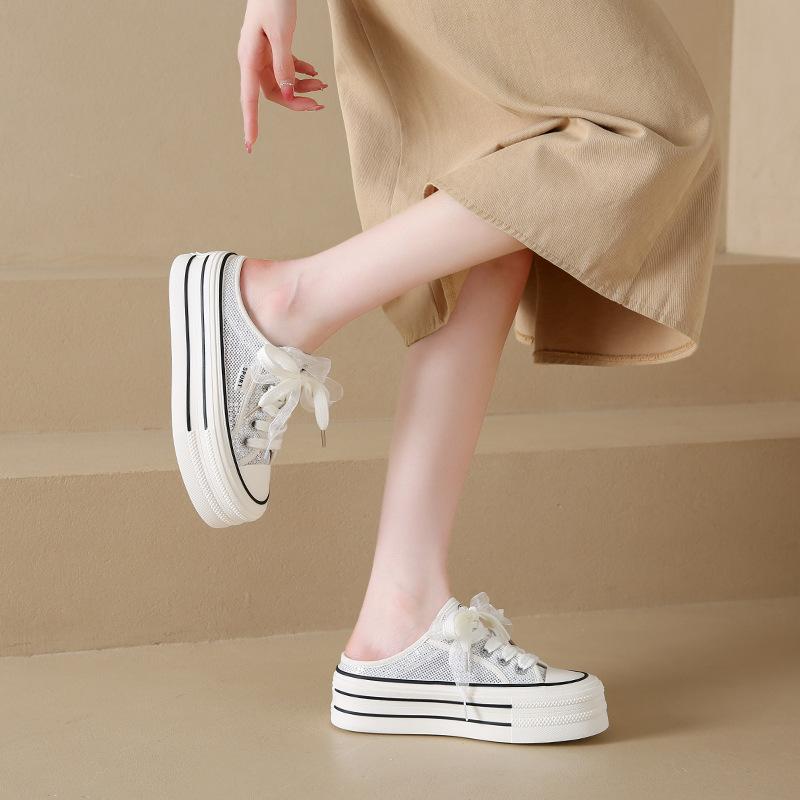 Baotou Half Slippers Outer Wear Summer Women's Shoes 2025 New Popular One-pedal Thick-soled Height Increase Super Fire Single Shoes
