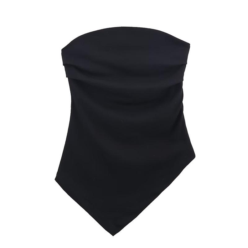 European and American Autumn 2025 Irregular Bandeau Crop Top Large чёрный