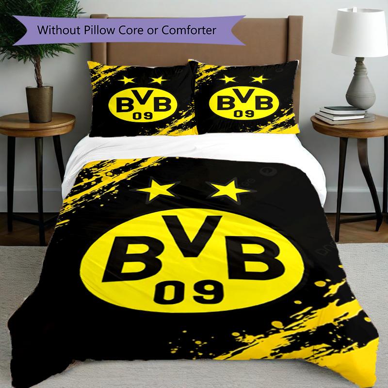 3-teiliges Bettbezug-Set (1 * Bettbezug + 2 * Kissenbezug, ohne Kern), Borussia Dortmund Print Bettwäsche-Set, Schlafzimmer-Dekoration, Ganzjahres, Geburtstagsgeschenk