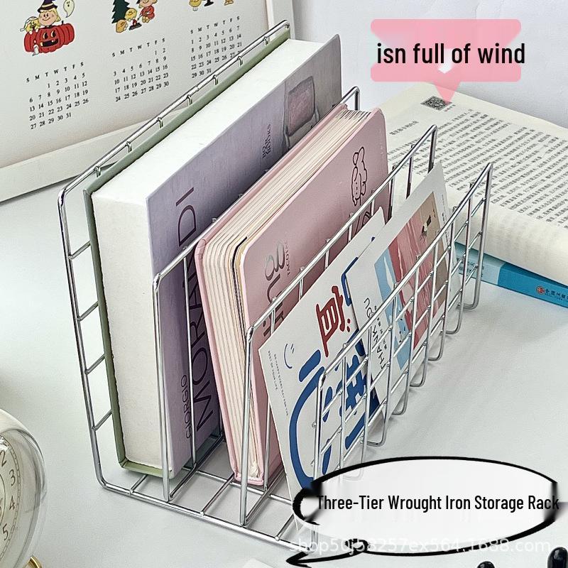 Iron Art Office Bookend & Document Organizer Shelf Large Three-Slot Bookshelf серебряный