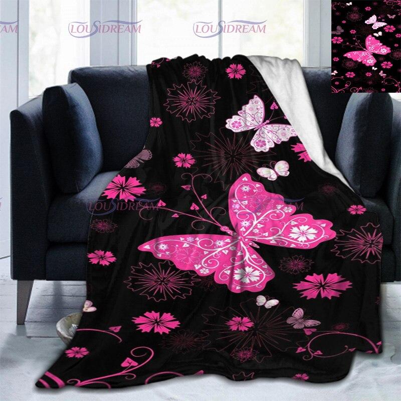 Colorful Butterfly Flower Blanket Soft Plush 3D Print Lightweight   Flannel Throw Blanket for Sofa Bed Couch for Kids Women Gift