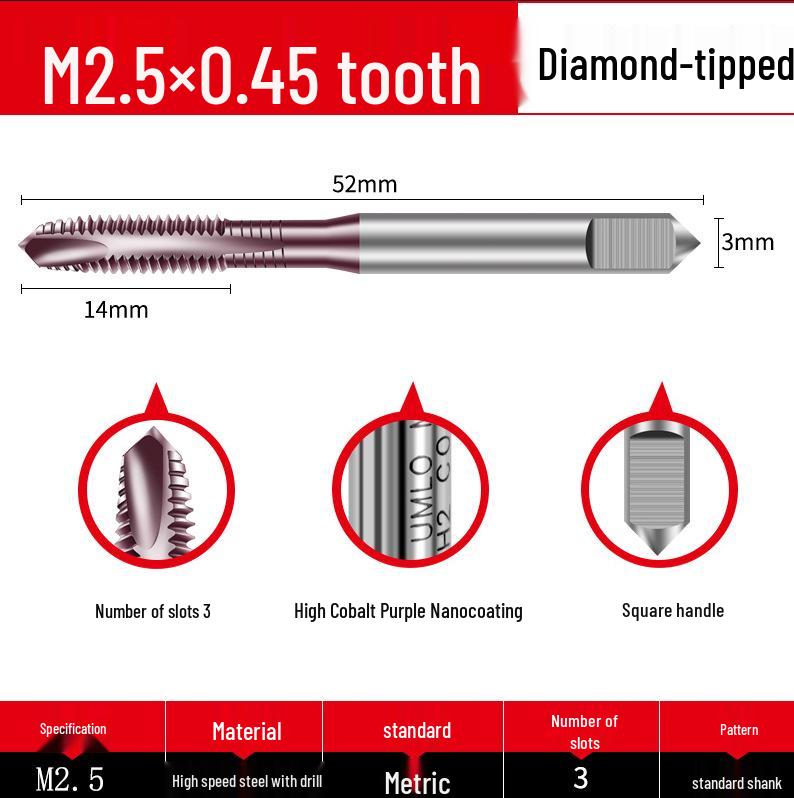 Nano-Coated Spiral Point Cobalt Tap for Stainless Steel, Sizes M3-M12