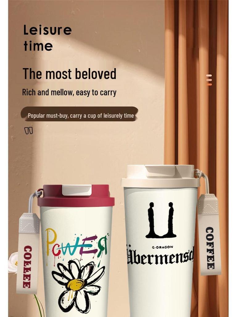 G-Dragon Insulated Stainless Steel Coffee Cup with Large Capacity and Daisy Design