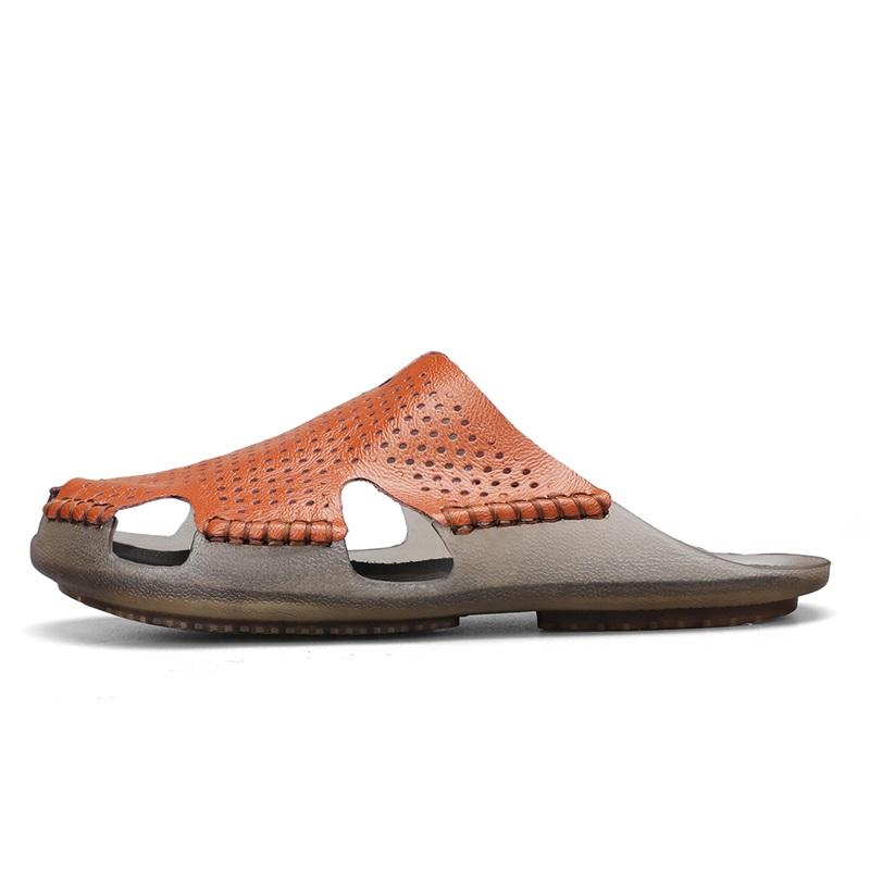 Hot Sale Summer Men's Casual Leather Slippers Male Breathable Flats Hollow Out Shoes Outdoor Daily Men Comfortable Slippers