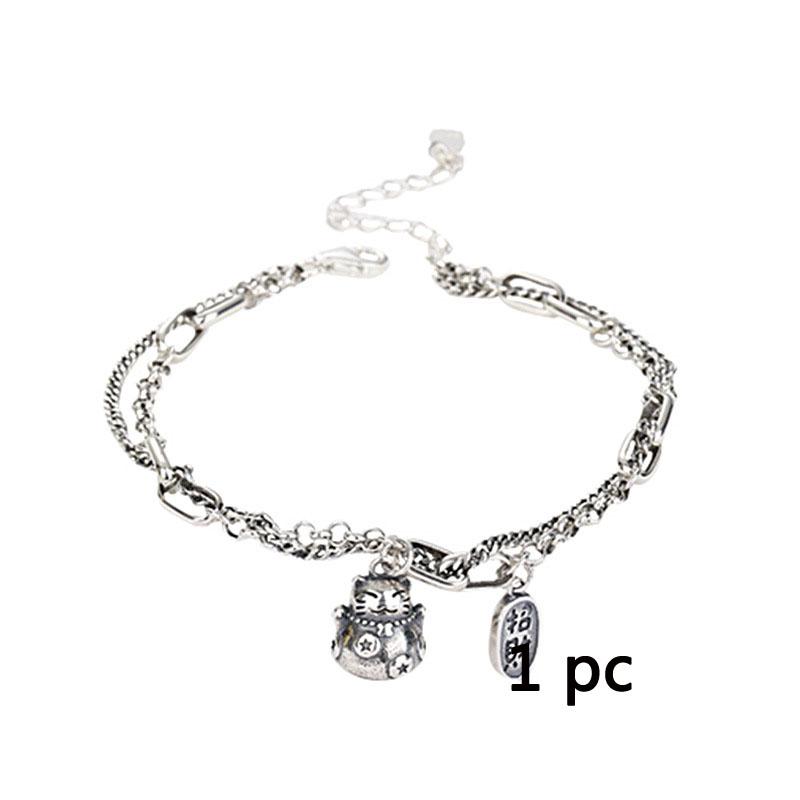 

Двойной браслет Fortune Kitten, женский летний браслет, индивидуальный нишевый дизайн, милая ручная веревка в стиле ретро, ​​ювелирные изделия для рук 1 PC белого золота