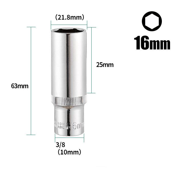 3/8inch Deep Socket Adapter Chrome Vanadium Steel Hex Long Sleeve Wrench Heads 8-24mm Ratchet Wrench Adapter