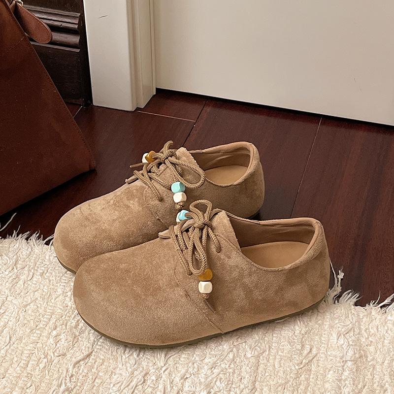 Fashionable and Versatile Soft Leather Beads Decorated Women's Thick Bottom Heightening Soft Elastic Non-slip Shock-absorbing Non-fatigue Sports Shoes
