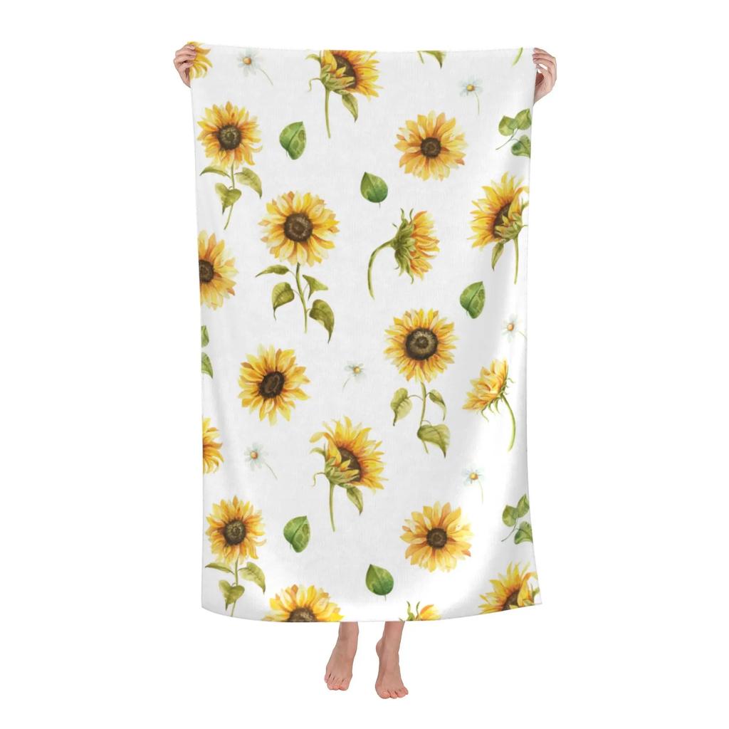 Sonnenblumen Strandtuch, Saugfähiges Gelbe Blume Badetuch Geschenke für Kinder Mädchen, Mikrofaser Sandfrei Schnelltrocknend Sport Reisehandtücher