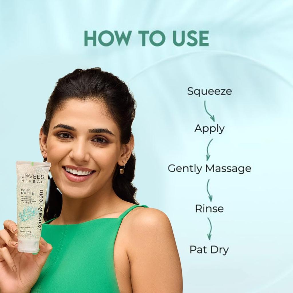 Jovees Herbal Jojoba And Neem Face Scrub For Oily Sensitive Skin 100g Gentle Exfoliator Deep Cleansing Restores Suppleness Alcohol Free Paraben Free