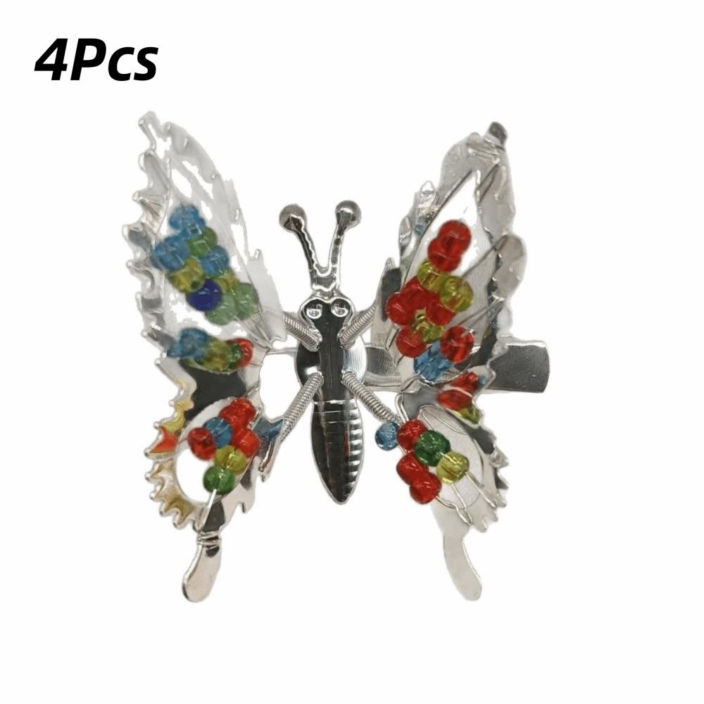 4Pcs Alloy Butterfly Hair Clip Beaded Decorative Hair Clip Butterfly Hair Barrette Girls Hair Decor