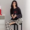 Pajamas Women's Spring and Autumn 1011 New Cotton Long-sleeved Trousers Set Cartoon Cute Plaid Casual Loungewear