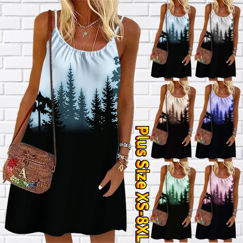 

Женское мини-платье с принтом высоких сосен и кипарисов, праздничное платье без рукавов, летнее пляжное платье, сарафан, платье-жилет XS синий