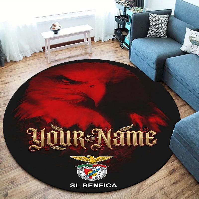 Benfica Crest Custom Name Round Area Rug Carpet Rug For Living Room Bedroom Sofa Playroom Decor Nonslip Floor Mat