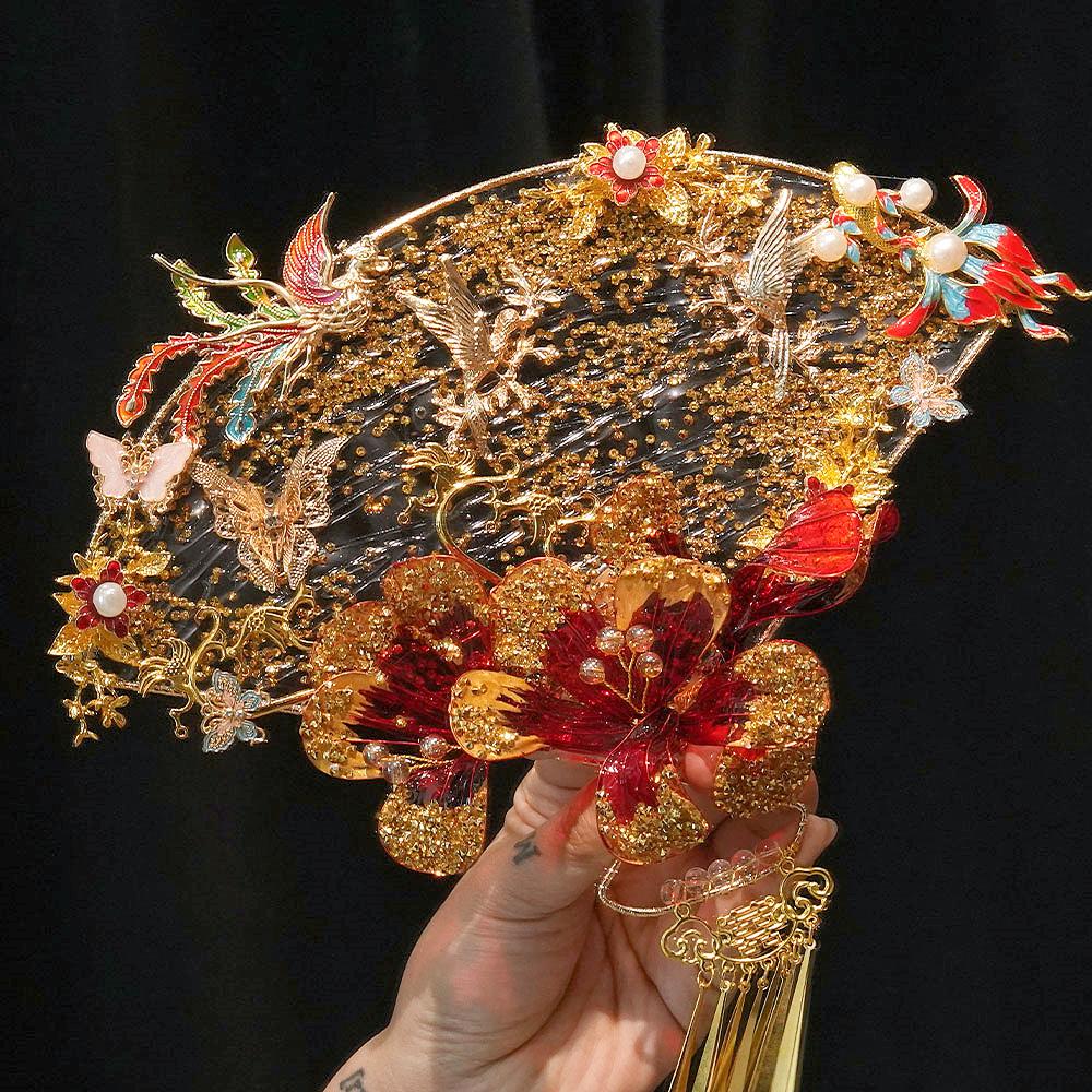 Original Handmade Red Xiuhe Wedding Fan for Bride - Ancient Style Bridal Accessory.