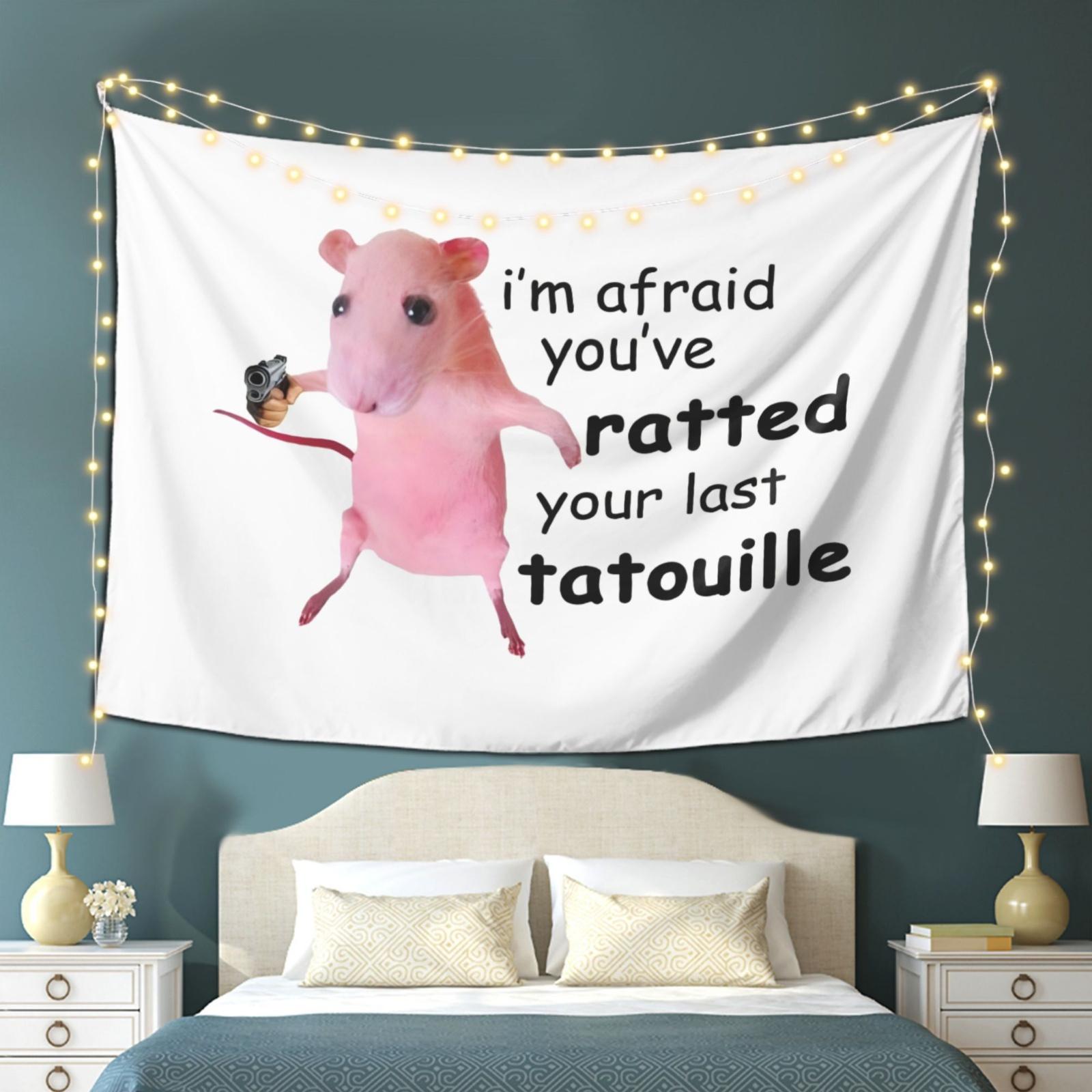 

Funny Pink Mouse Tapestry Im Afraid Youve Ratted Your Last Tatouille Quote Polyester Wall Hanging for Living Room Bedroom 74x94cm(29x37in)