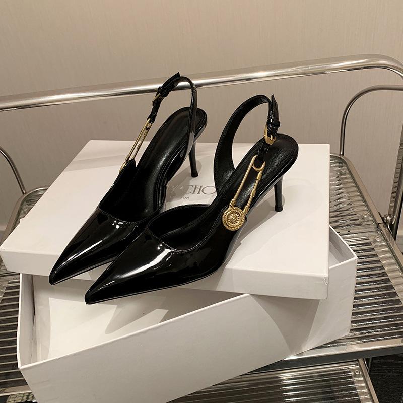 

Spring and summer 2025 new European and American pointed high heels hollow single shoes women s leather bag head sandals 40