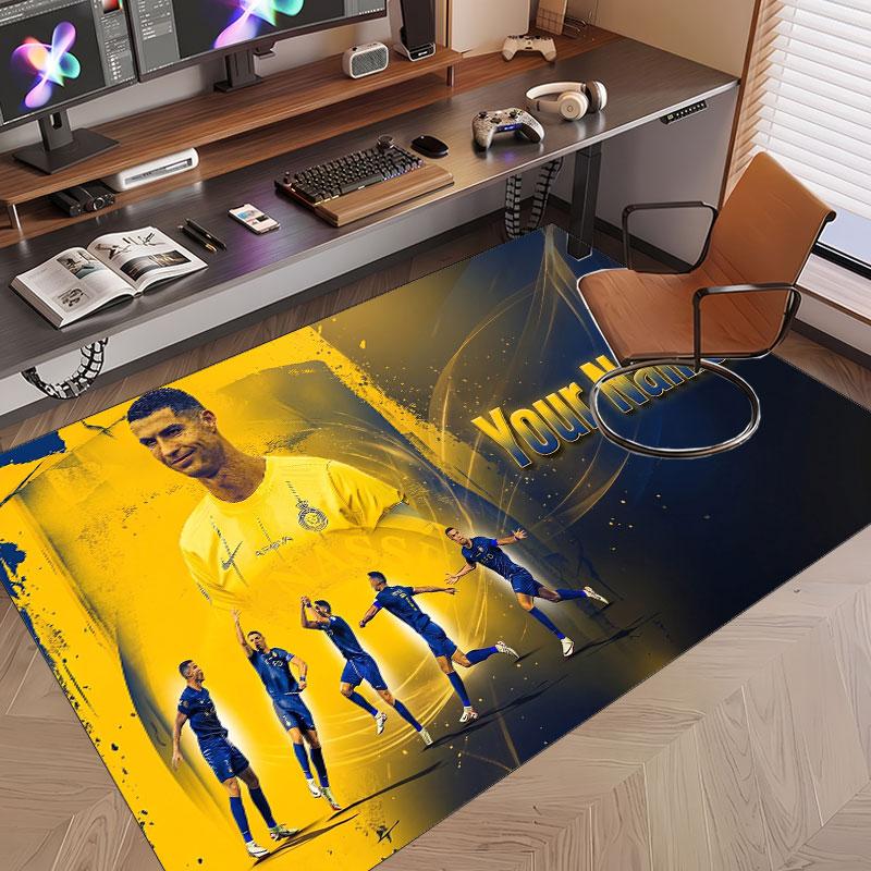 Custom Rug Cristiano Ronaldo Pattern Print Name Text Soft Non‑Slip Floor Carpet for Home Indoor Decoration