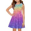 Girls sleeveless print dress with round neck and flared A line skirt casual kids summer outfit