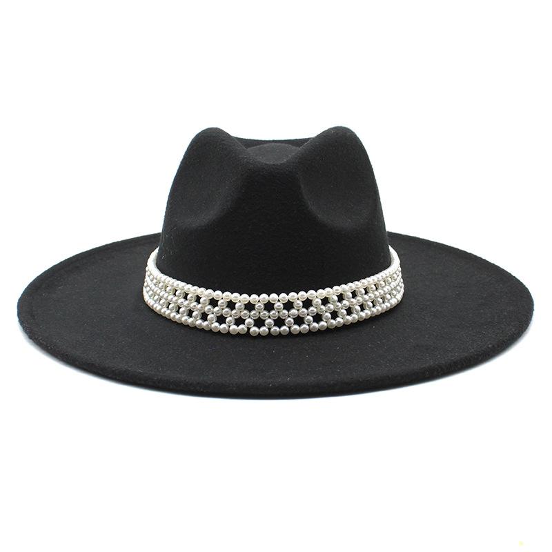Hepburn Woolen Jazz Top Hat For Men And Women Casual 9.5Cm Big Edge Jazz Hat Felt Hat