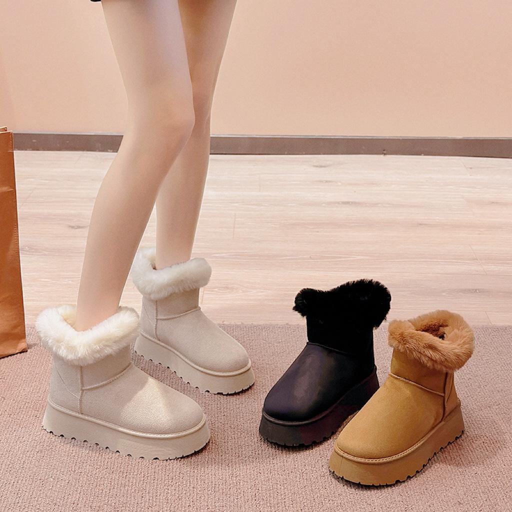 Women's lightweight comfortable cold warm padded snow boots non-slip wear-resistant outdoor casual sneakers mid-calf cotton boots